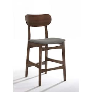 Set of 2 38 in. Grey Brown Bar Height Low Back Bar Chairs with Footrest