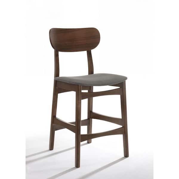 HomeRoots Set of 2 38 in. Grey Brown Bar Height Low Back Bar Chairs with Footrest