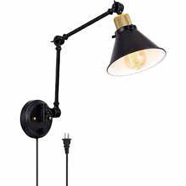13 in. 1-Light Modern Adjustable Gold Wall Sconce with Swing Arm, Plug-In Vintage Task Light for Bedroom or Living Room