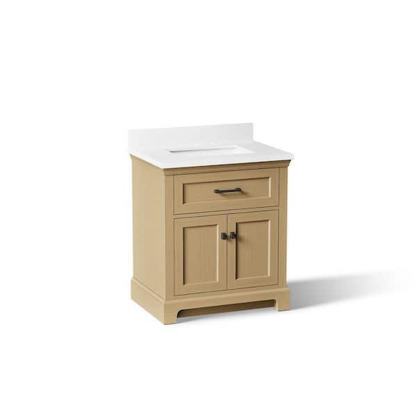Charlemont 31 in. Single Sink Freestanding Light Oak Bath Vanity with White Quartz Top Assembled