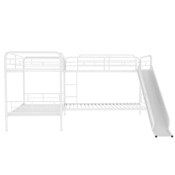 Unbranded White Twin Size L-Shaped Bunk Bed with Slide and Ladder