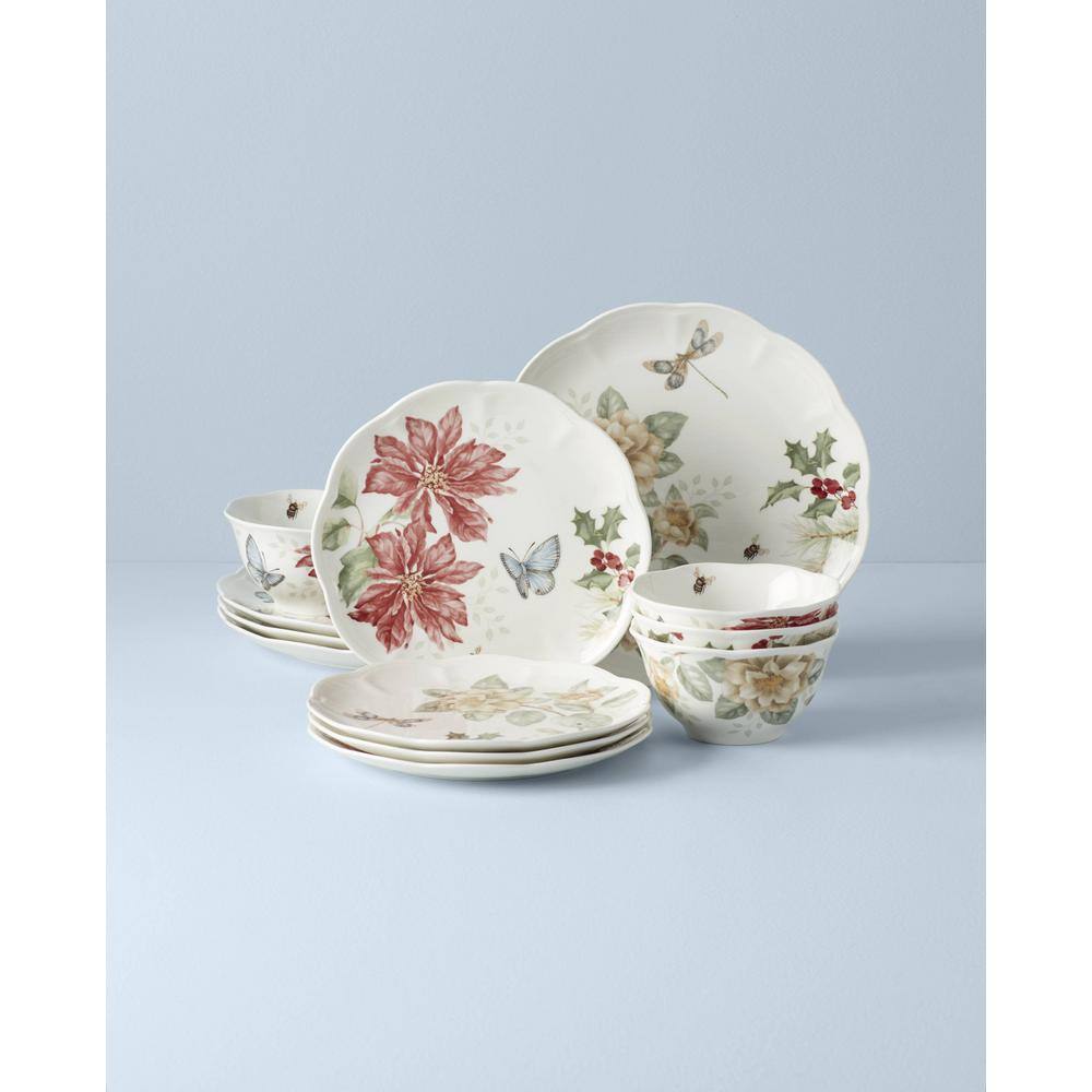 Butterfly Meadow Holiday 12-Piece Porcelain Dinnerware Set for 4