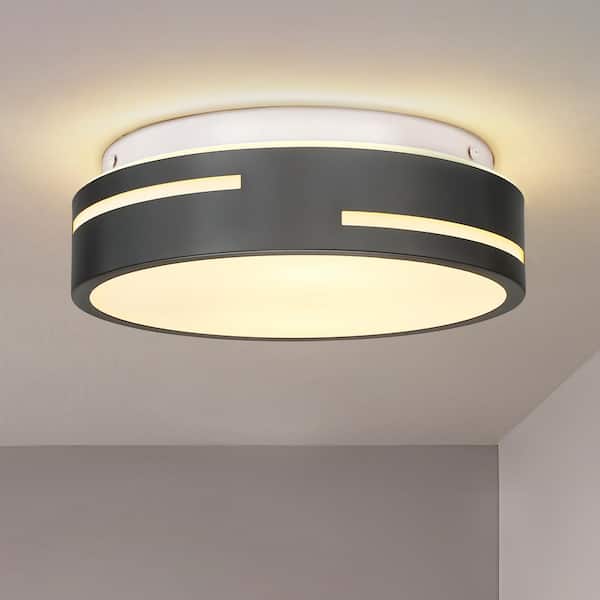 JAZAVA 11.8 in. 2-Light Black Finish Flush Mount Ceiling Light