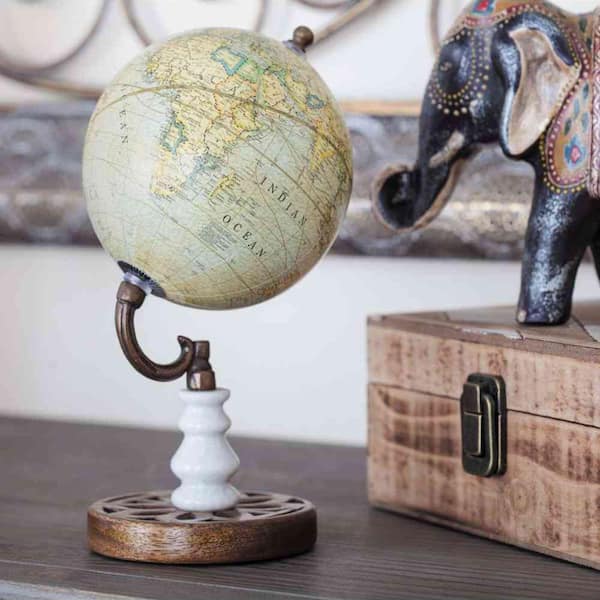 Litton Lane 10 in. x 5 in. Modern Decorative Globe in Yellow and White