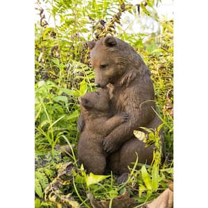 Cuddling Mother and Baby Bear Garden Statue in Brown