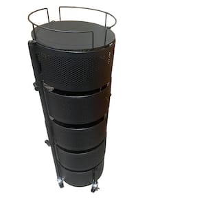 Black Metal Kitchen Cart 5 Tier Rotating Storage Rack for Fruits and Vegetables in Circle
