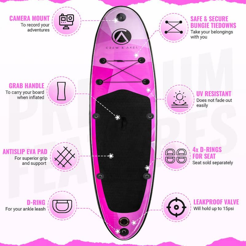 Inflatable Stand Up Paddle Board Non Slip SUP W Backpack, 3 Fins, Paddle, Pump (10 ft. x 33 in. x 6.2 in.) 17 lbs. Pink