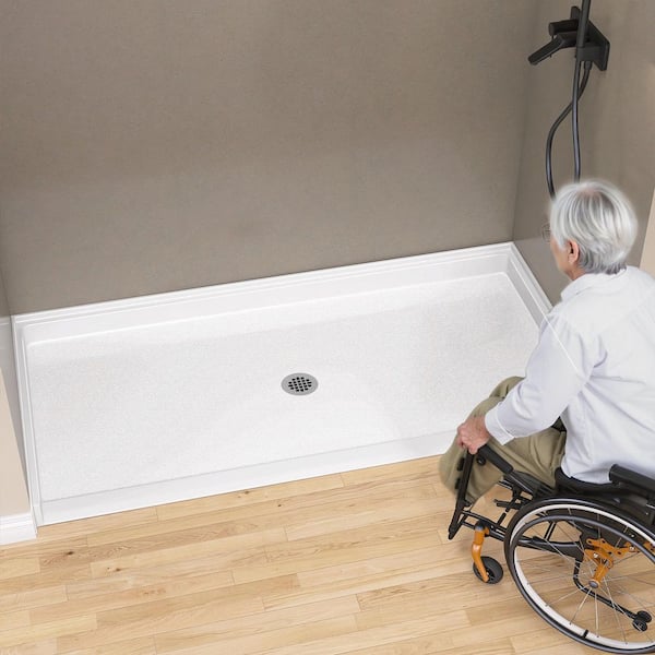 66 in. x 36 in. Acrylic Single Threshold Shower Tray Alcove Accessible Shower Pan Base with Chrome Center Drain in White