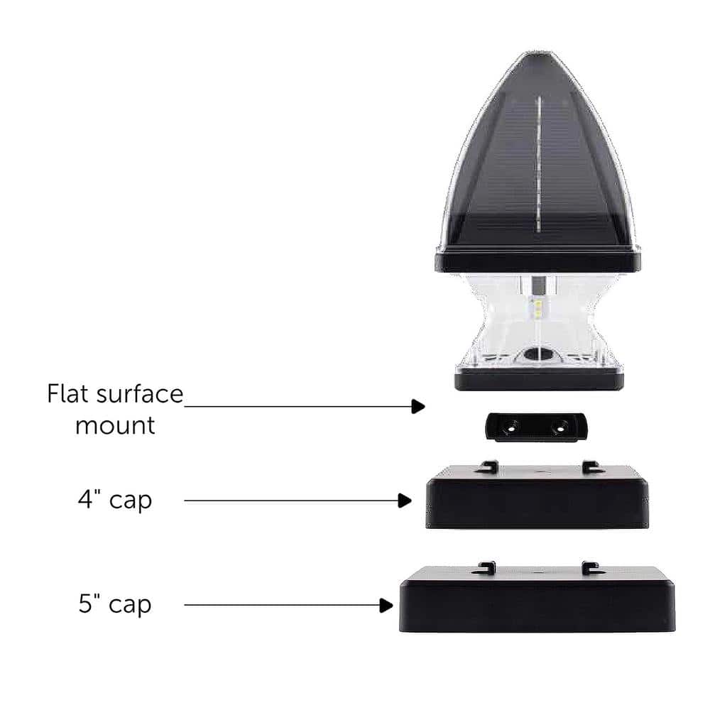 Black Resin Solar LED Post Cap Lights with Dusk to Dawn, 2-Pack