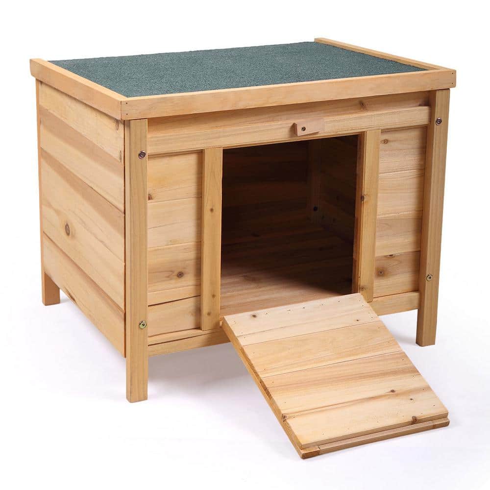Small Brown Fir Wood Raised Pet House with Ladder