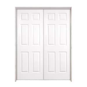 48 in. x 80 in. 6-Panel Textured Hollow Core Primed White Composite Double Prehung Interior Door