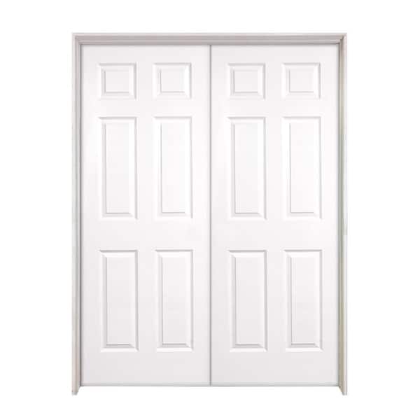 Steves & Sons 48 in. x 80 in. 6-Panel Textured Hollow Core Primed White Composite Double Prehung Interior Door