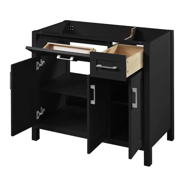 Nestfair 35.04 in. W x 17.72 in. D x 33.46 in. H Bath Vanity Cabinet without Top in Black with 3-Doors and Drawers