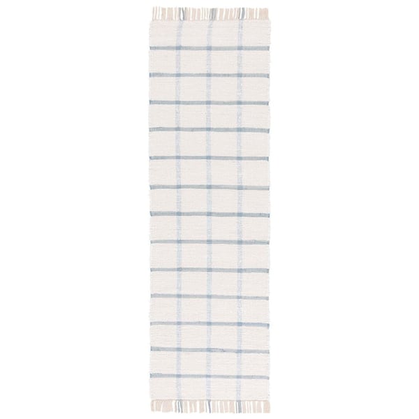 Montauk 2 ft. x 8 ft. Ivory/Blue Geometric Lattice Runner Rug