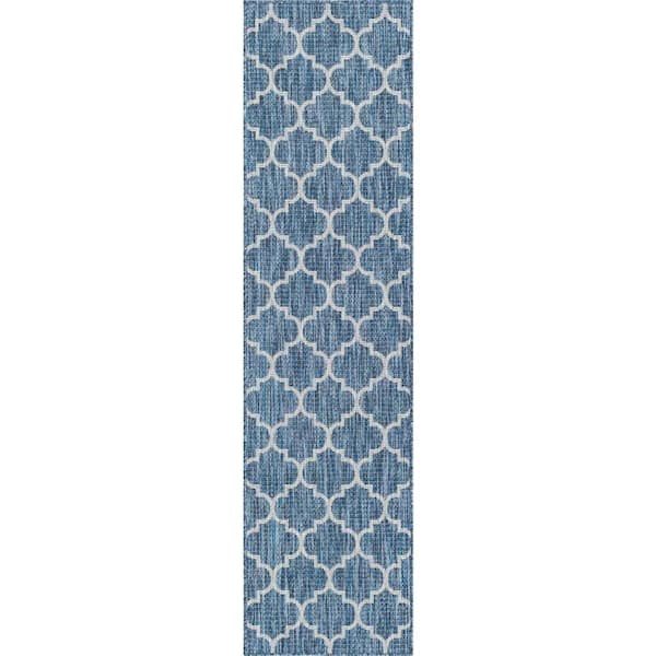 Unique Loom Outdoor Trellis Navy Blue 2 ft. x 8 ft. Area Rug