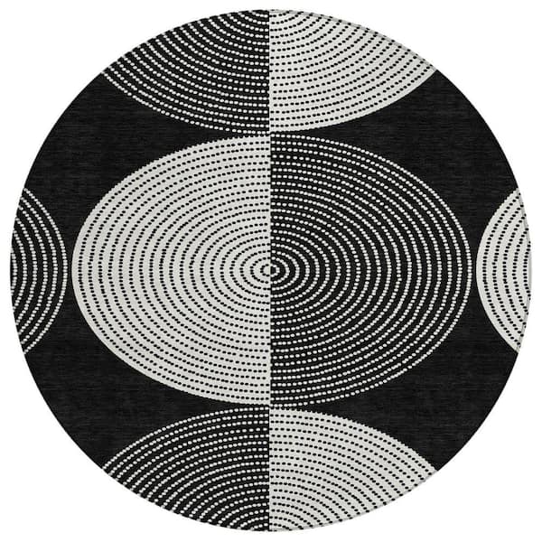 Chantille Machine Washable Indoor/Outdoor Abstract ACN2275 Black 8 ft. x 8 ft. Area Rug