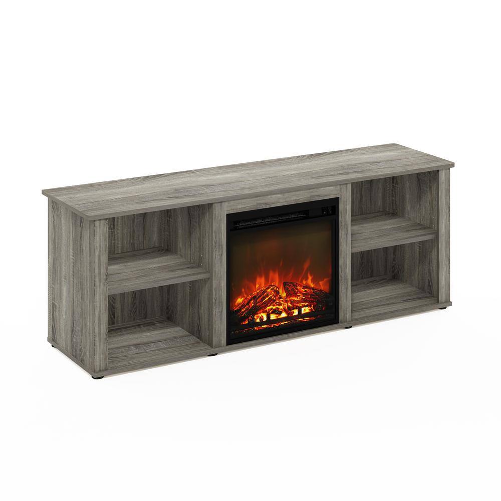 French Oak Grey 60" TV Stand with Electric Fireplace