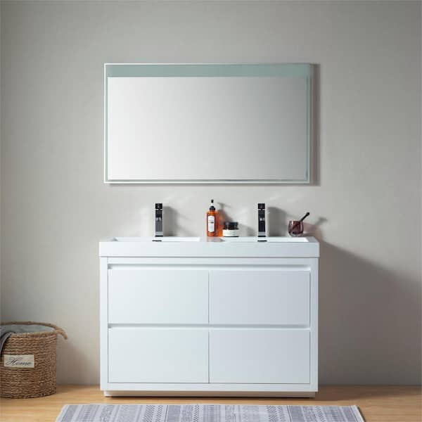Vanity Art Annecy 48 in. W x 18.5 in. D x 32 in. H Bathroom Vanity in White with Double Basin Top in White Resin