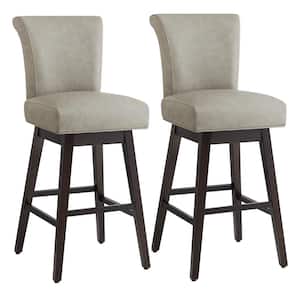 Dennis 30 in. Stone Gray High Back Solid Wood Frame Swivel Bar Stool with Faux Leather Seat(Set of 2)