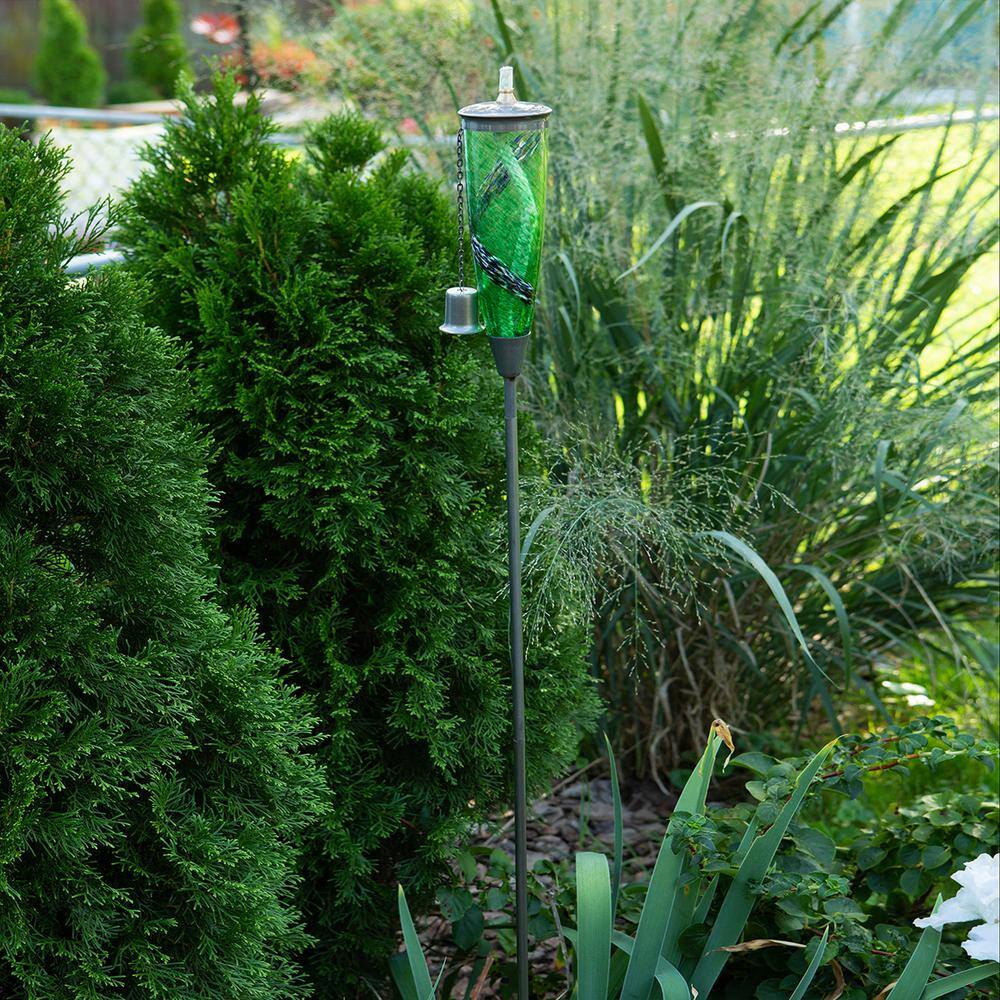 Genesis Green Blown Glass Outdoor Oil Torch with Steel Stake