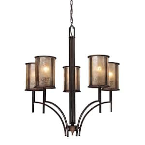 Barringer 5-Light Aged Bronze Chandelier With Tan Mica Shades