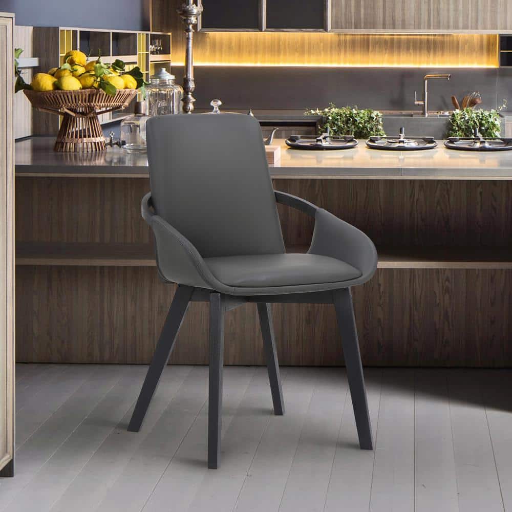 High-Back Gray Faux Leather Upholstered Arm Chair with Wood Accents