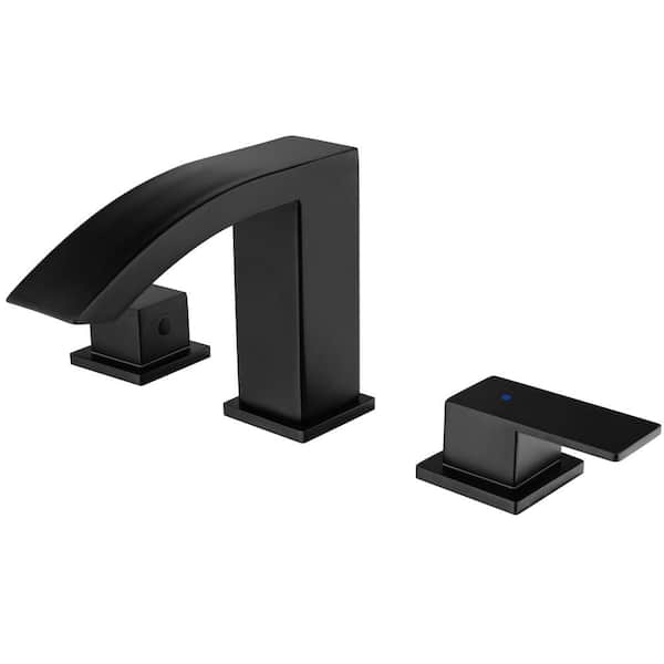 AIMADI 8 in. Widespread Double Handle Bathroom Faucet 3 Hole Waterfall Stainless Steel Bathroom Sink Taps in Matte Black