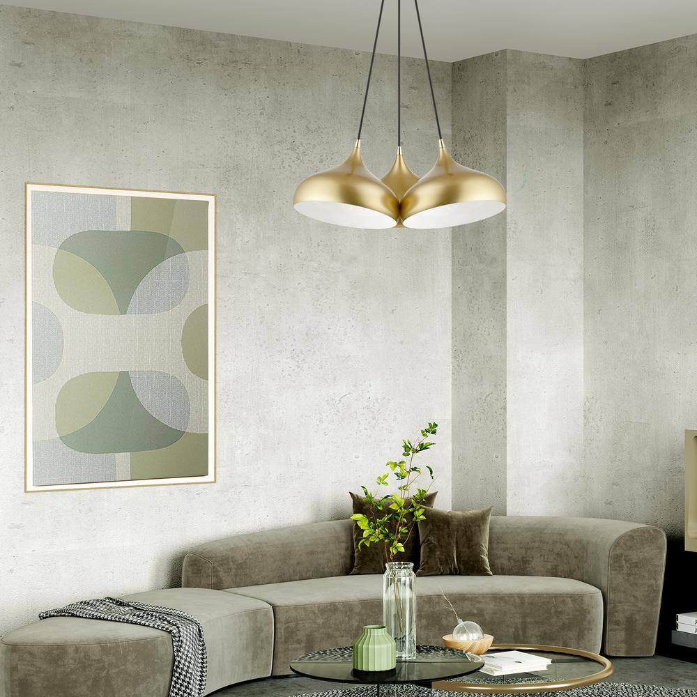 Soft Gold and Polished Brass 3-Light Cluster Pendant