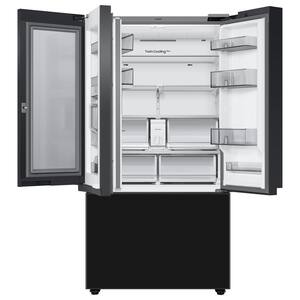 Bespoke 30 cu ft Customizable 3-Door French Door Smart Refrigerator with Charcoal Glass Family Hub Panel, Standard Depth