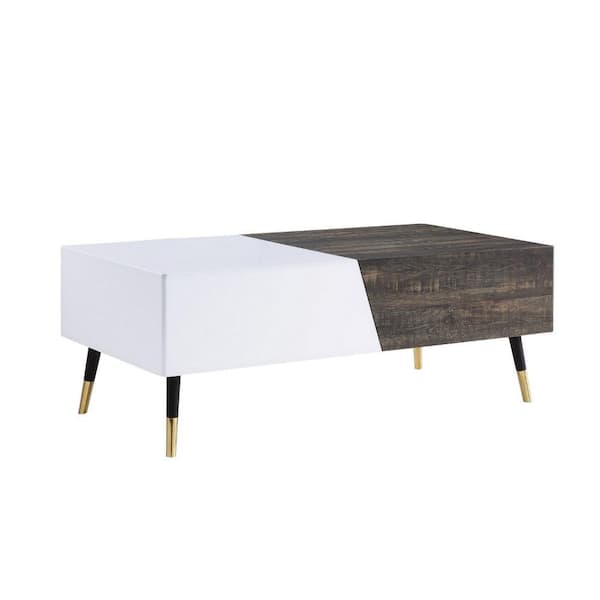 Benjara 47.25 in. White and Brown Rectangle Wood Coffee Table with 4 Hidden Compartments