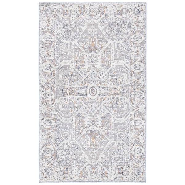 Sabrina 3 ft. x 4 ft. Ivory/Light Gray Distressed Medallion Ornate Area Rug