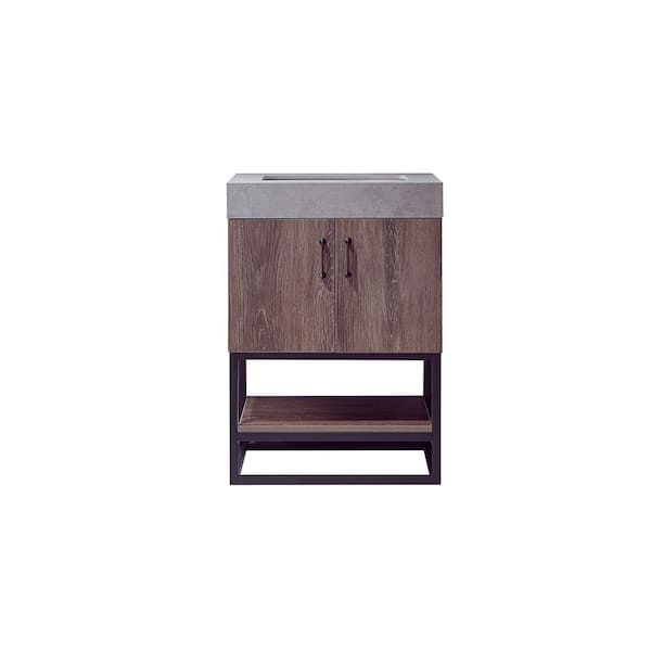 ROSWELL Alistair 24 in. W x 22 in. D x 34 in. H Bath Vanity in North Carolina Oak with Grey Natural Stone Top
