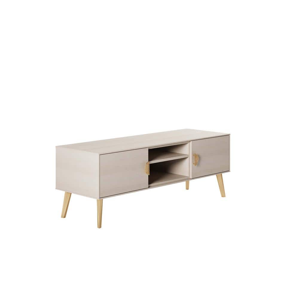 Haley White Wood Mid-Century Modern TV Stand with Cabinet