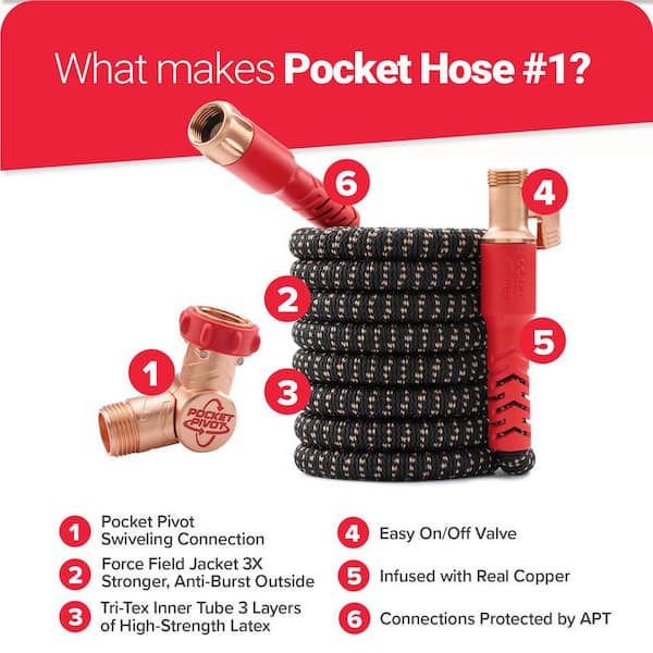 Copper Head 3/4 in x 100 ft. w/New Pocket Pivot Expandable Garden Hose, Swivels 360°, 3X Stronger, Lead-Free, No-Kink