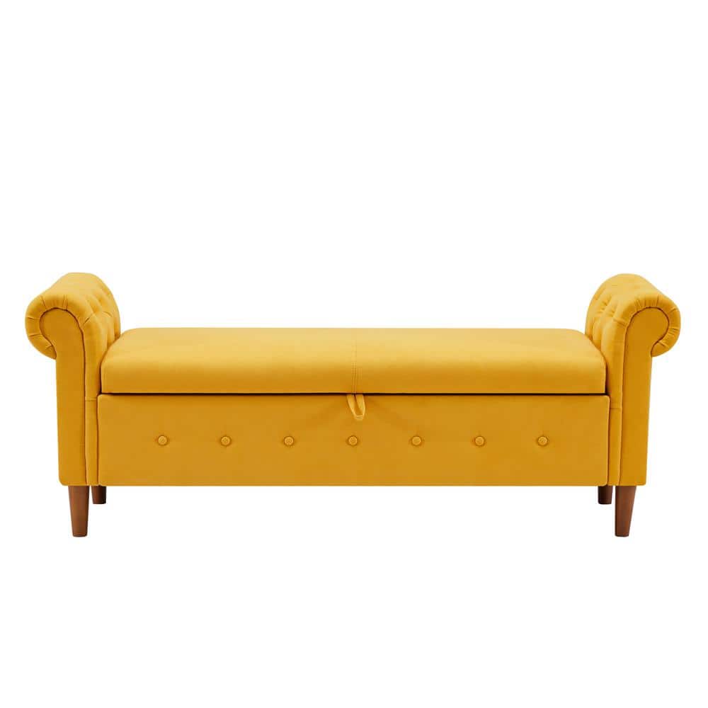 Yangming 22 in. Bedroom Bench Rectangular Linen Upholstered Flip Top Bench with Large Space