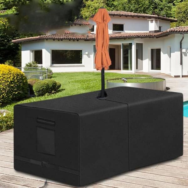 88 in. x 58 in. Black Square Patio Table Cover with Umbrella Hole  HPC9TPN8K2 - The Home Depot