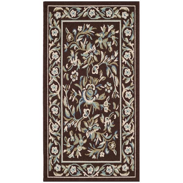 SAFAVIEH Veranda Chocolate/Aqua Doormat 3 ft. x 5 ft. Border Indoor/Outdoor Patio Area Rug