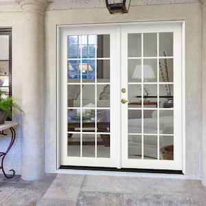 72 in. x 80 in. W-2500 White Clad Wood Right-Hand 15 Lite French Patio Door w/White Paint Interior