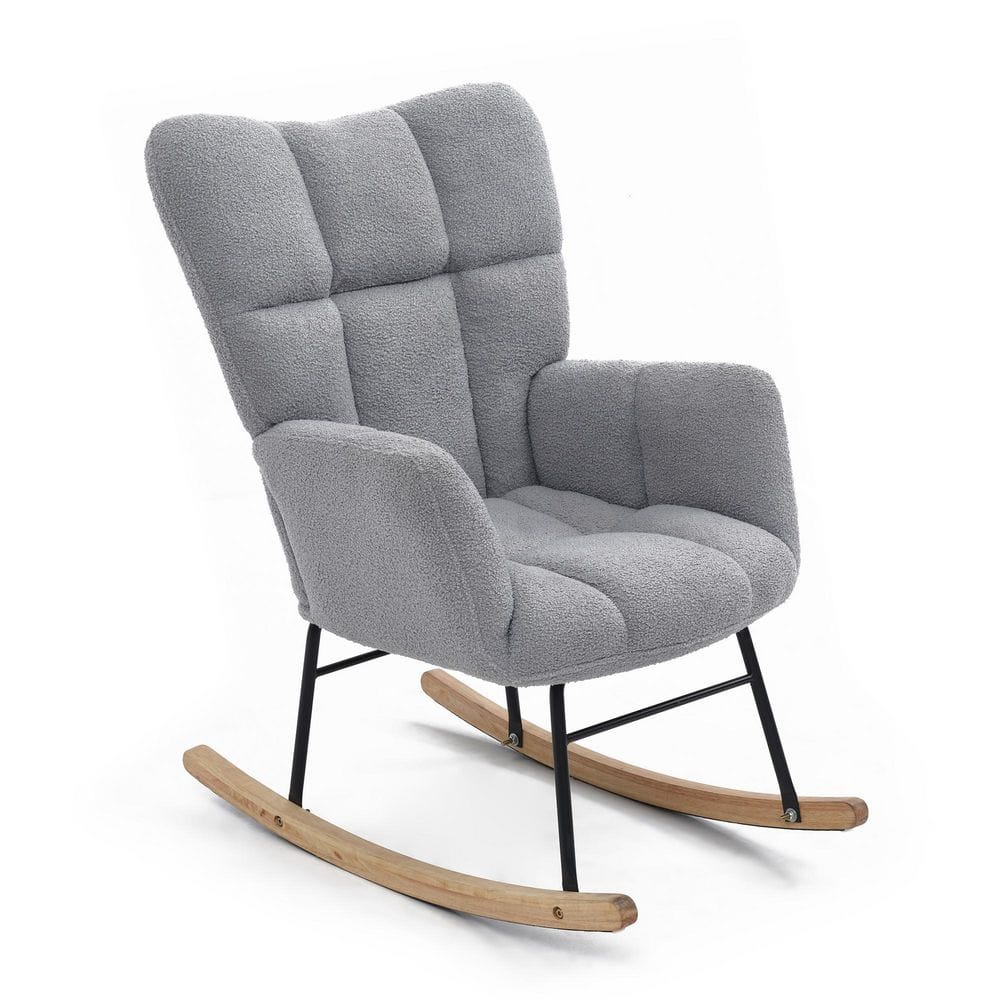 Metal Outdoor Rocking Chair Teddy Upholstered Glider Rocker Rocking Accent 