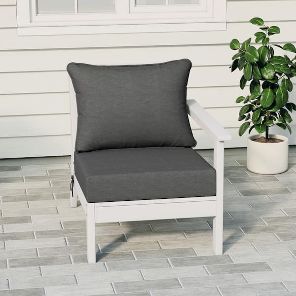 Birchwood Outdoor Patio Deep Seating Right Facing Arm HDPE Lounge Chair in White with Grey Cushions