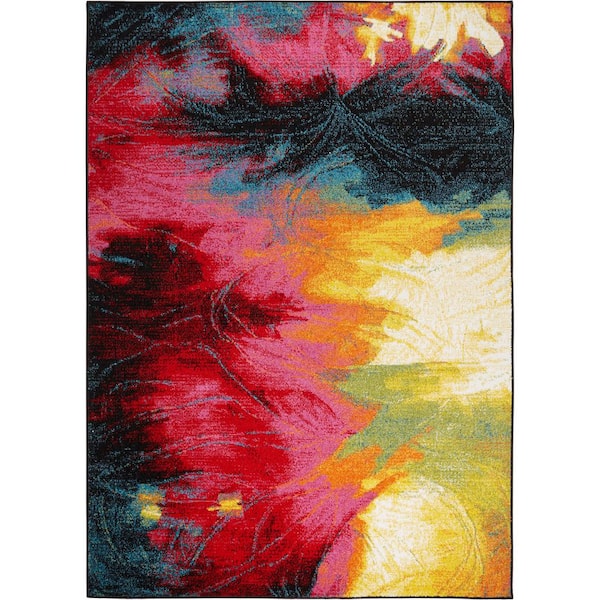 Splash Black/Pink 2 ft. x 3 ft. Abstract Area Rug