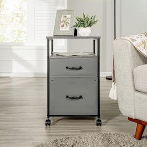 Nightstand with 2-Drawer and Shelf, Side Table for Bedroom-Gray