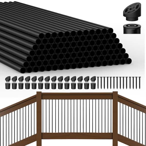 26 in. 3/4-Aluminum Deck Balusters Round Deck Railing Spindles with Conectors and Screw in Black (105-Pack)