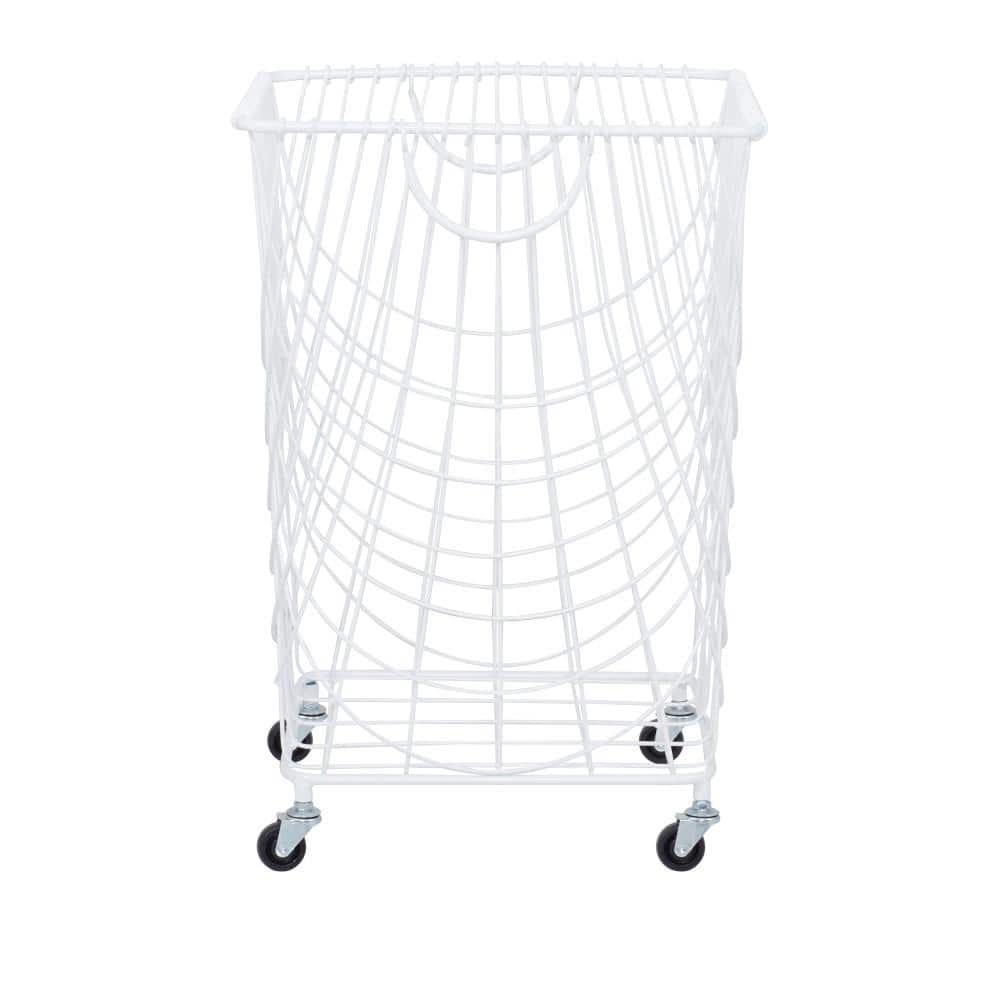 24 in. White Deep Set Metal Mesh Laundry Basket Storage Cart with Wheels price history on PriceWatchPro