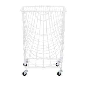 24 in. White Deep Set Metal Mesh Laundry Basket Storage Cart with Wheels