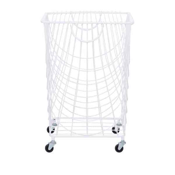 Litton Lane 24 in. White Deep Set Metal Mesh Laundry Basket Storage Cart with Wheels