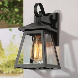 Modern Industrial Bathroom Rectangle Wall Light 1-Light Black Lantern Wall Sconce with Clear Glass Shade