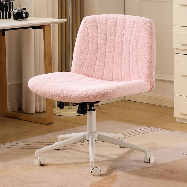 Karl home Teddy Fleece Fabric Cross-Legged Seat Task Chair in Pink with Armless