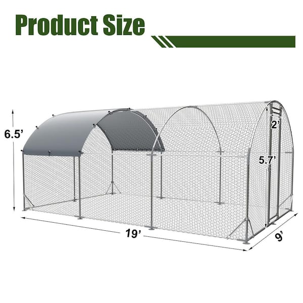 18.7 ft. L x 9.2 ft. W x 6.5 ft. H, Large Dome Walk-In Metal Coop with Oxford Waterproof Cover, Lockable, White