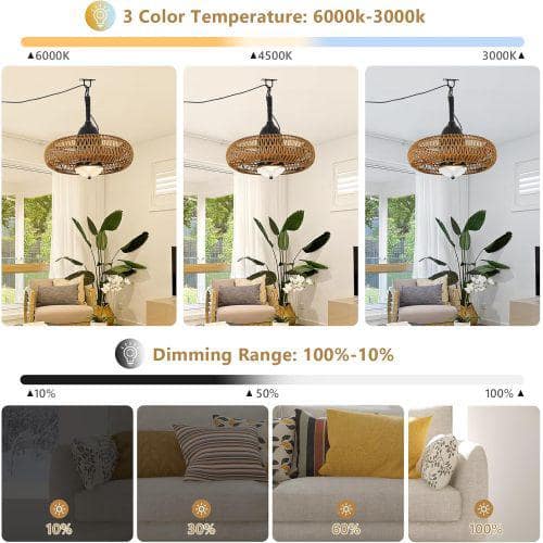 19.7 in. Outdoor Brown Caged Ceiling Fan with Adjustable White Integrated LED, Remote Control and Waterproof Ceiling Fans